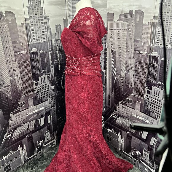 Caterina Collection Red Lace Embellished Gown - Picture 5 of 10
